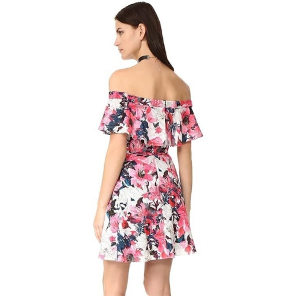 Black Halo Floral Off Shoulder Ruffle Mini Dress Sz 6 - Picture 5 of 7